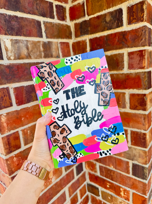 Ready To Ship - Cheetah Cross Hand Painted Bible